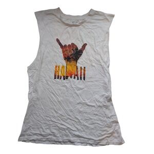 Adam Levine Mens Hawaii Shaka Graphic Muscle Tank Top White XL Cotton